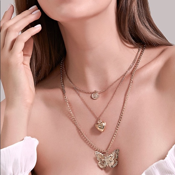 3 layer Butterfly Necklace - Picture 1 of 7